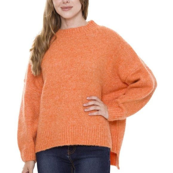 WOMENS CREAMY ORANGE OVERSIZED SOFT CREW NECK SWEATER - OS - Picture 1 of 6